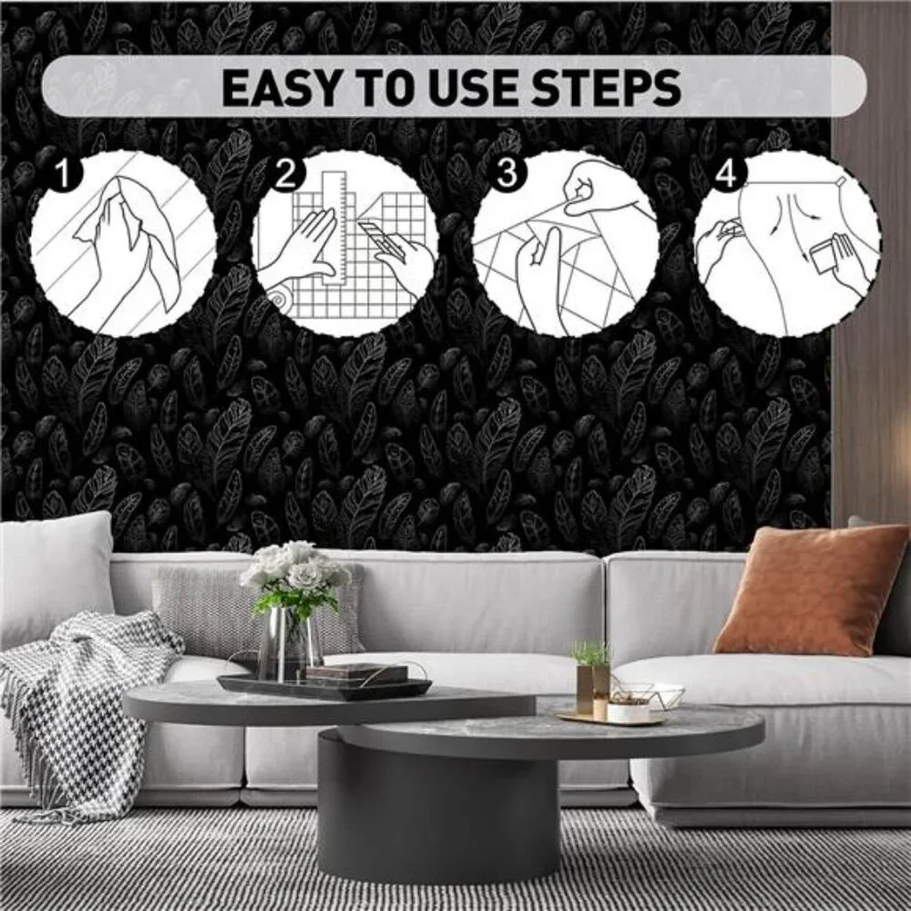 Black Peel and Stick Wallpaper Feather Removable Modern Vinyl Wall Paper